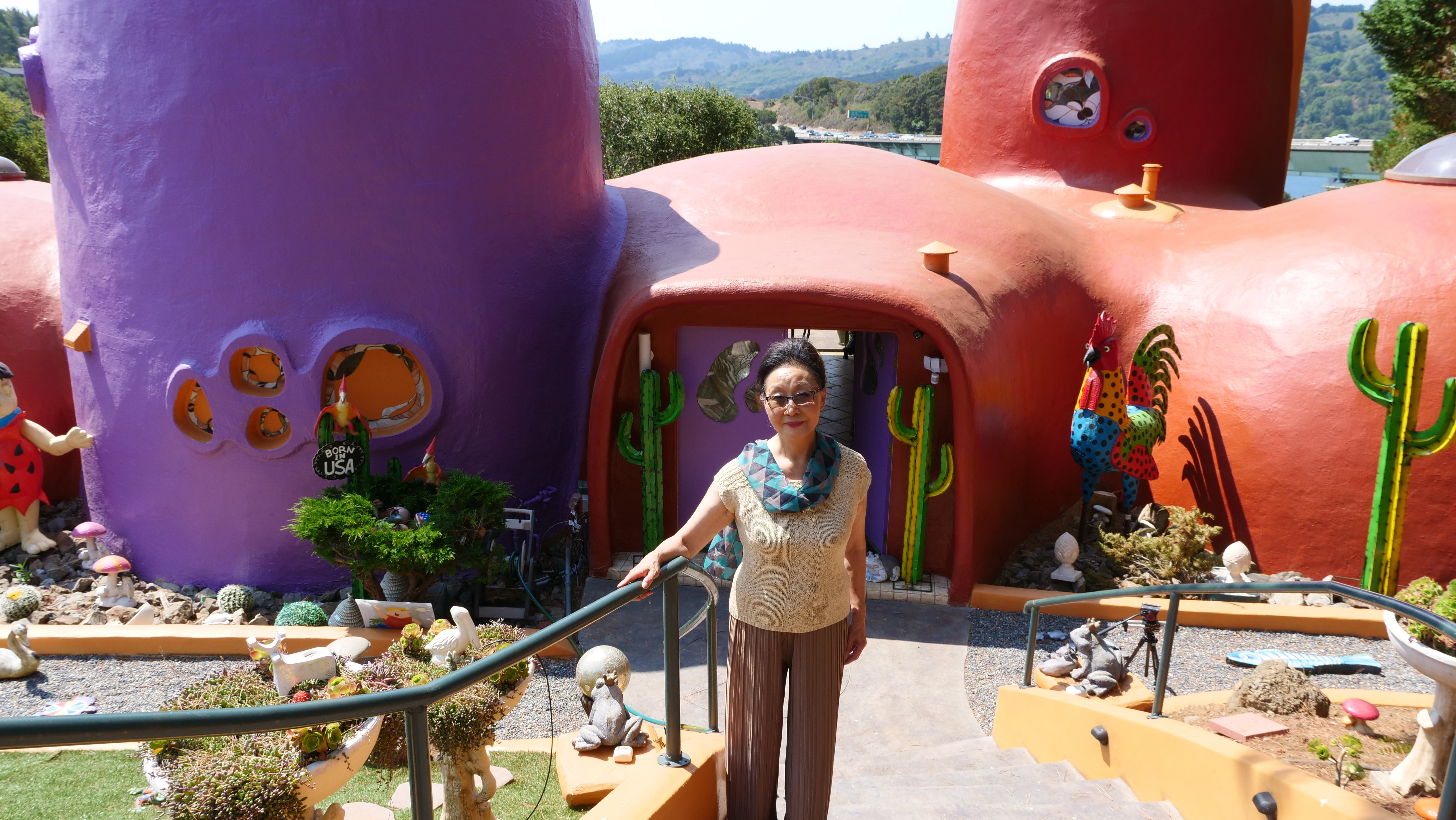 Florence Fang with The Flintstone House - Hillsborough, California